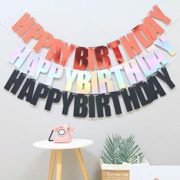 Banner Flags Glitter Paper Happy Birthday Banners Garland Flag Kids Decoration Po Booth Party Hanging Decor Supplies Drop Delivery H Dhz2R