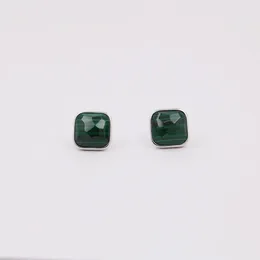 Stud Earrings Silver Green Malachite In Square Shape