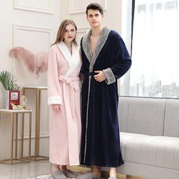 Women's Sleepwear Flannel Robe Silk Long Women Dressing Gowns Sleeve Women's Bathrobe Pocket Velvet Kimono Home Thick Plus Size