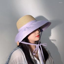 Wide Brim Hats 2023 Design Straw Fabric Patchwork Sun Hat Women Large Foldable Spring Bucket Chapeu Panama Feminino Travel Summer