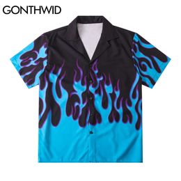 Men's Casual Shirts GONTHWID Hawaiian Beach Shirts Hip Hop Fire Flame Casual Button Shirt Mens Summer Fashion Short Sleeve Holiday Party Blouse Tops 230410
