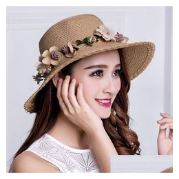 Wholesale Summer Sun Protection Women St Hats Girl With Wreaths Bowknot Cool Beach Ship Drop Delivery Dh4Nn
