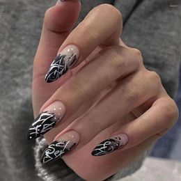 False Nails 24pcs Press On Full Cover Gradient Vintage Style Black White French Fake Long Tip