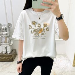 Women's T Shirts Cotton Women's T-shirt Oversized Short Sleeve Top Flower Graphic Woman Clothing Women Tees