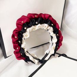 3color Designer Letters Printed PU Leather Headband Women Girls Wide Edge Bowknot Diamond Hoop Outdoor Head Accessories