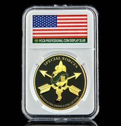 Искусство и ремесла бросают вызов американским армейским спецназам зеленых беретов Liberty 1 уз с золотой военной монетой W PCCB Box2986472