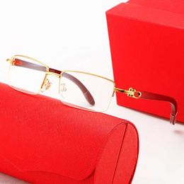 Brand Designer Sunglasses Women Big Square Eyeglasses Mens Semi Rimless Half Frame Gold Oversized Sunglass Wood Fashion Eyeglass 56mm glass