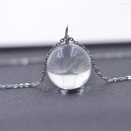 Pendant Necklaces Round Dandelion Dried Flower Necklace Charm Natural Glass Cabochon Transparent Lucky Wish Ball Jewelry