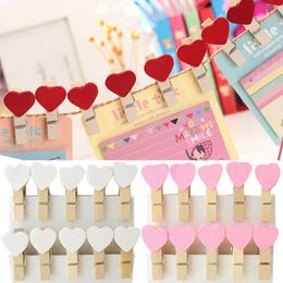 Bag Clips 20 pieces of Colourful mini heartshaped wooden clothing pos paper clips Peg Pin craft postcards home wedding decorations 230410