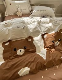 Bedding sets Cute cartoon bear brown bedding set teen twin full queen king lovely warm cotton home textile bed sheet pillow case quilt cover 231110