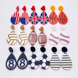 Dangle Chandelier New Basketball Football Print Acrylic Earrings Fashion American Flag Geometric Round Earrings for Women Independence Day Z0411
