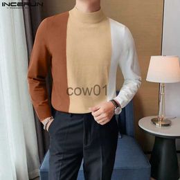 Men's T-Shirts 2023 Men T Shirt Patchwork Streetwear Turtleneck Long Sleeve Casual Men Clothing Knitted Korean Leisure Tee Tops S-5XL INCERUN J231111