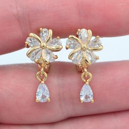 Hoop Earrings Gold Colour Women Clear Cubic Zirconia CZ Flower Dangle Huggie Jewellery