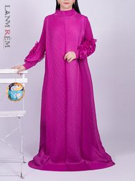 Casual Dresses LANMREM Oversize Pleated Dress Round Neck Spliced Fungus Full Sleeve Long For Women 2023 Spring Clothes 2Q1331 230411