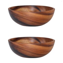 Bowls (5 In A Dozen)2X Natural Hand-Made Wooden Salad Bowl Classic Large Round Soup Dining Plates Wood Kitchen Utensils