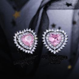 Stud Earrings Huitan Princess Pink Heart Dazzling Cubic Zirconia Romantic Female Trendy Jewellery Delicate Gift For Women