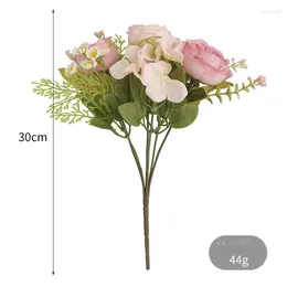 Decorative Flowers Champagne Artificial Peony Bouquet Wedding Fake Flower Simulation Peonies Green Plant El Decoration Floral