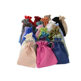Jewelry Pouches, Bags 7X9Cm 9X12Cm 10X15Cm 13X18Cm Mti Colors Mini Pouch Jute Bag Linen Jewelry Gift Dstring Bags For Weddin Dhgarden Dhhj2