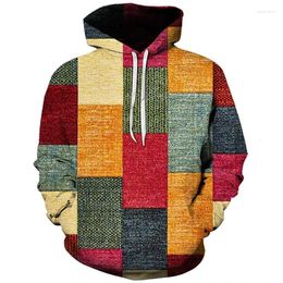 Men's Hoodies Geometric Pattern Colour Block Plaid 3D Print Man Women Vintage Hoodie Oversized Pullovers Sweatshirts Kids Clothing