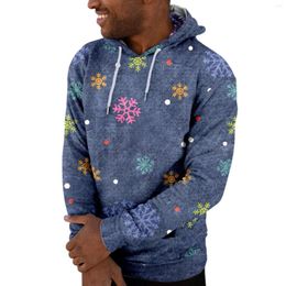 Men's Hoodies Mens Christmas Print Sweatshirt Hooded Collar Long Sleeved Drawstring Pockets Male Warm Ropa Hombre 2024