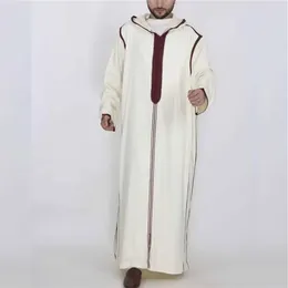 Ethnic Clothing Muslim Thobe Men's Ramadan Robe Beige Kaftan For Men Saudi Arabia Turkey Islamic Abaya Male Casual Loose Hooded Dress
