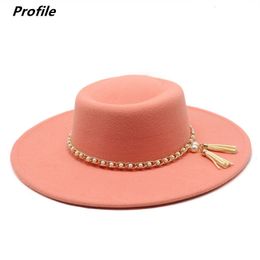 Wide Brim Hats Bucket Hats Fedora hat pearl chain series autumn and winter ring flat top fashion men and women felt jazz hat Fedora 230410