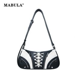 Evening Bags MABULA Binded Design Leather Women Hobo Shoulder Bag Biker Style Crossbody Purse 2023 Luxury Brand Retro Small Tote Handbag 230411