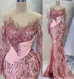April 2023 Ao Ebi Pink Mermaid Prom Dre Crytal Sequined Lace Evening Formal Party Second Reception Birthday Engagement Gown Dree Robe De Soiree Zj403