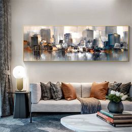 Paintings Abstract Large City Building Painting Picture 100% Hand Painted Oil Painting On Canvas Handmade For Living Room Home Decor 231110