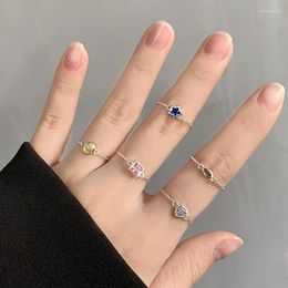 Cluster Rings Real 925 Sterling Silver Adjustable For Women Fine Jewellery Elegant Woman's Heart Square Star Crystal Ring Bijoux