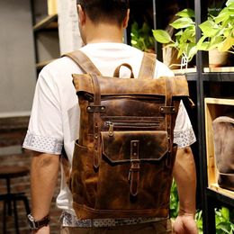 School Bags 2023 Style Men's Leather Backpack Vintage Fashion Men Male Travel Bag Laptop Bagpack For Cowhide Anti Theft