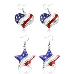 Dangle Chandelier Pentagram USA Flag Earring Heart shap American Flag Dangle Earrings 4th of July Independence Day Pendant Jewellery Gift for Wome Z0411