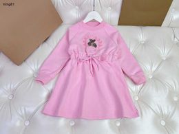 Brand girl clothes Waist design baby partydress autumn round neck Kids skirt Size 100-150 Long sleeved Child frock Nov10