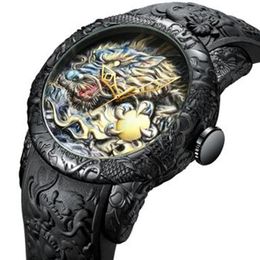 Wristwatches BIDEN Fashion Sculpture Dragon Men Watches Brand Quartz Watch Exquisite Relief Creative Clock Relogio Drop