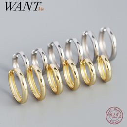 Hoop Huggie WANTME 925 Sterling Silver Simple Exaggerated 18k Gold Plated Hoop Earrings for Women Fine Circle Jewellery Accessories 230410