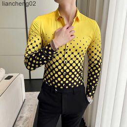 Men's Casual Shirts Summer Polka Dot Print Shirts Men Long Sleeve Slim Casual Shirt Men Clothing Streetwear Business Social Party Tuxedo Blouse 2022 W0410