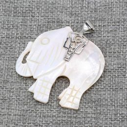 Pendant Necklaces Natural White Shell Wildlife Animals Elephant Charms For Making DIY Jewellery Fashion Gift 52x57mm