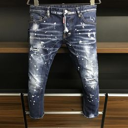 New Men Jeans Hole Light Blue Dark Grey Italy Brand Man Long Pants Trousers Streetwear denim Skinny Slim Straight Biker Jean for W298d