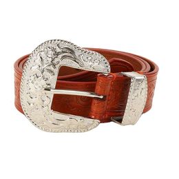 Adjustable Vintage Western Belts for Women Men Engraved Silver Buckle Belts Cowboy Cowgirl Belt Waist for 28"-38"