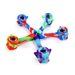 Latest Colorful Silicone Pipes Sanxingdui Stone Statue Design Glass Filter Nineholes Screen Bowl Portable Herb Tobacco Cigarette Holder Smoking Handpipes