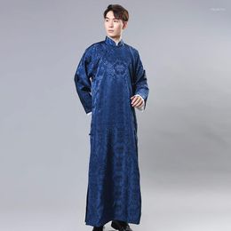 Ethnic Clothing Traditional Chinese Tang For Men Print Flower Meditation Hanfu Clothes Vintage Groomsman Crosstalk Costumes Monk Robe