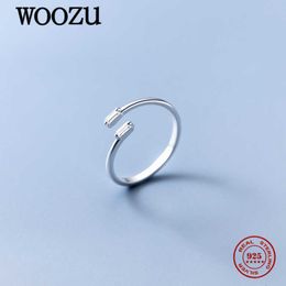 Band Rings WOOZU Real 925 Sterling Silver Geometric Square Zircon Open Finger Rings For Women Party Gothic Wedding Statement Jewellery Gift P230411