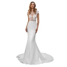 SoDigne Lace Appliques Mermaid Wedding Dress Beach Boho Long Wedding Gowns With Button Sexy Backless Bridal Party Dress