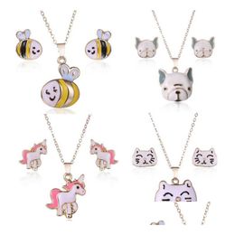 4 Style Cute Animal Necklace Earring Suit Collarbone Chain Jewelry Women Fashion Accessories Delicate Gift Ship Drop Delivery Dh6Qg