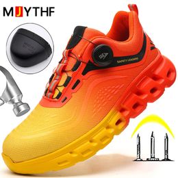 Safety Shoes Orange Rotating Button Men Safety Shoes Steel Toe Boots Anti-smash Anti-puncture Work Sneakers Protective Shoes Men Lightweight 231110