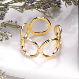 Band Rings 2022 rings for Women Geometric Round Zircon Open Charm ring Punk Couple Vintage Gold Color Stainless Steel Wedding Jewelry Gift P230411