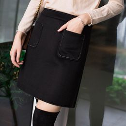 Skirts Double-faced Skirt Fashion British Style Women High Waist With Pocket Black Mini Brand 2023 Fall Winter Wool OL