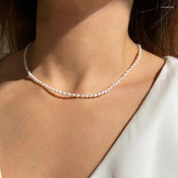 Choker ALLME French Oval Imitation Pearl Strand Beaded Necklaces For Women 14K Gold Plated Brass Necklace Wedding Jewellery