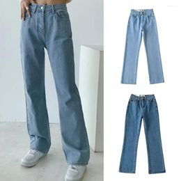 Women's Jeans European And American Style Autumn Design Loose Comfortable Straight Trousers With Back Pockets Washed Wide-leg Pants