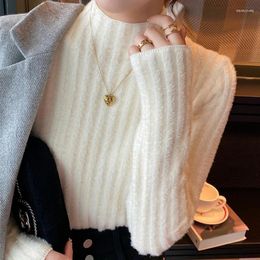Women's Sweaters 2023 Autumn Soft Mink Cashmere Velvet Sweater Woman Winter Half High Collar Knitted Pullovers Women Bottom Warm Knitwears